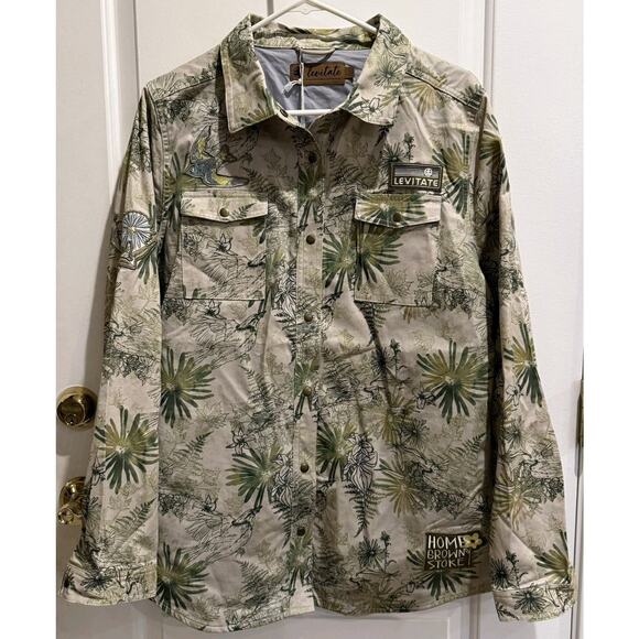 Levitate Snap Button Down Lined Shacket Embroidered Womens L Hiking Gorpcore - Picture 1 of 13
